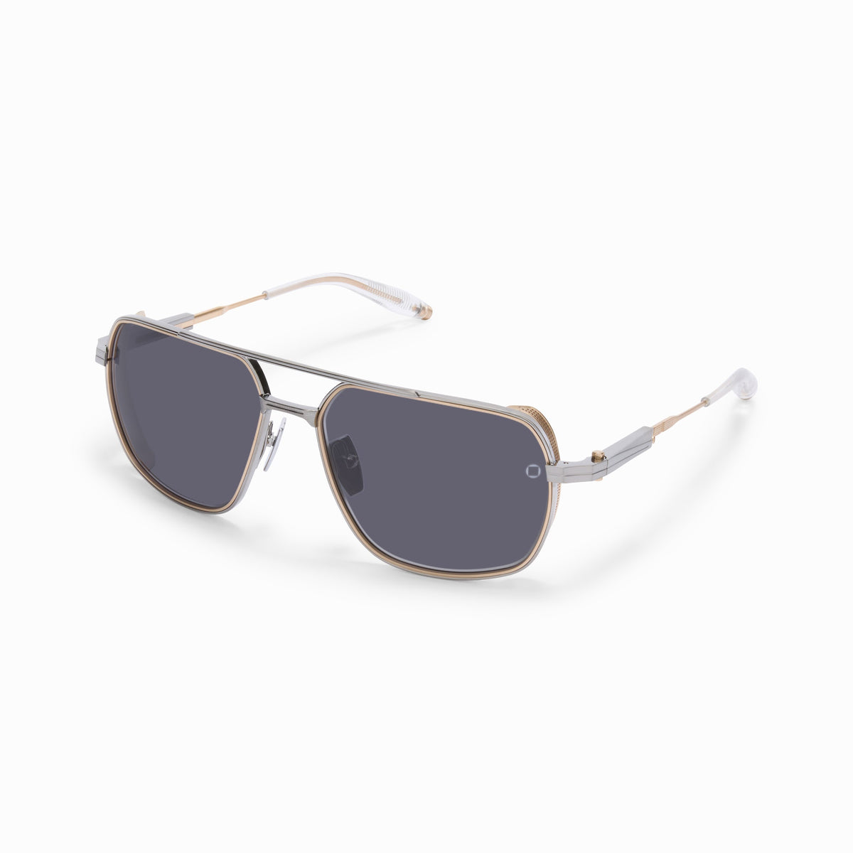 AKONI PATHFINDER AKS-503F PLD - GLD 59-19 - Brushed Black Palladium w/12k Gold - Crystal Clear - Grey Lenses