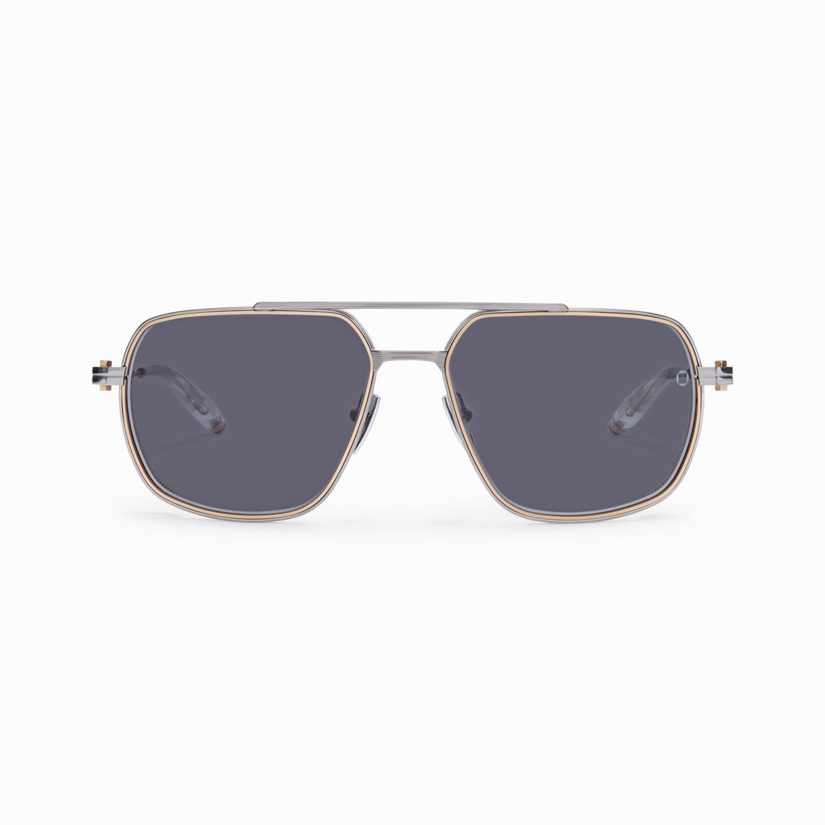 AKONI PATHFINDER AKS-503F PLD - GLD 59-19 - Brushed Black Palladium w/12k Gold - Crystal Clear - Grey Lenses