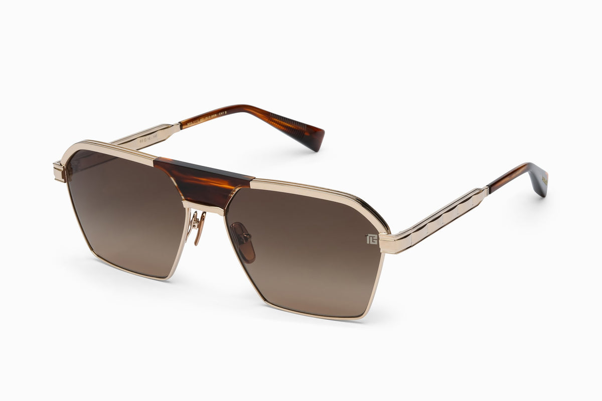 BALMAIN BPS-177C SERGEANT GLD-BRN 60-16 - 12k Gold - Brown Swirl - Dark Brown to Light Brown Lenses